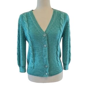 Diane Von Furstenberg *Vintage 1980s* Teal/Turquoise Cardigan Sweater, Small.